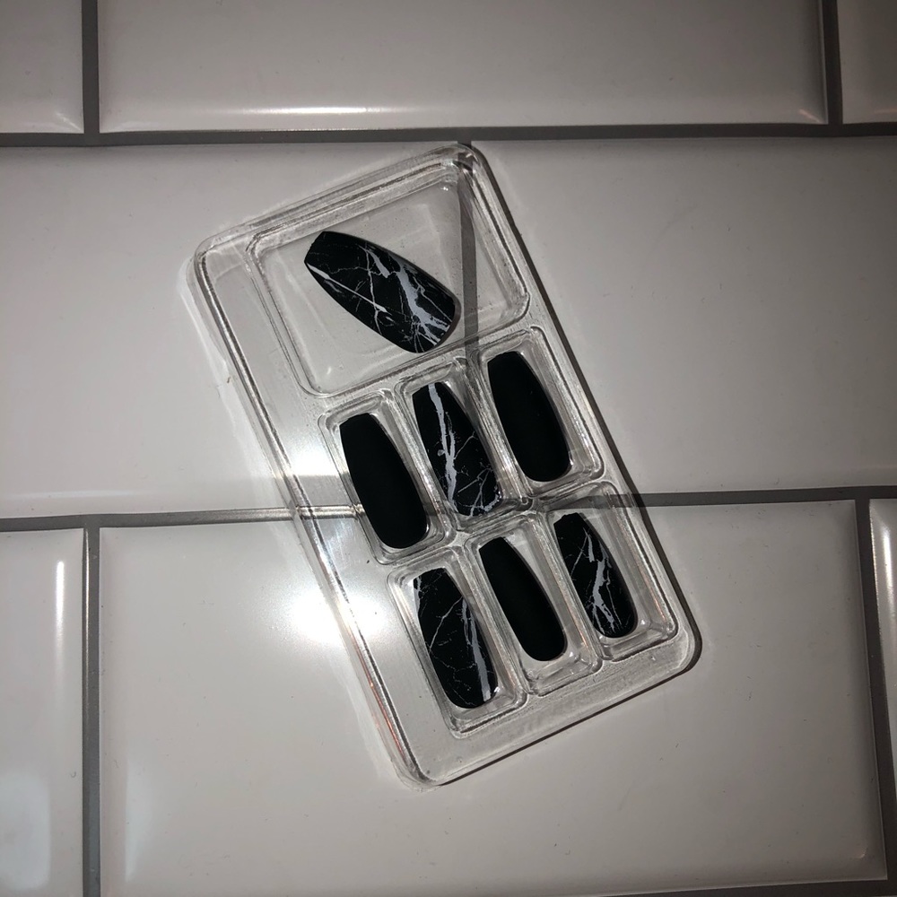Press on nails matte Black with splash of white marble...NWOT
